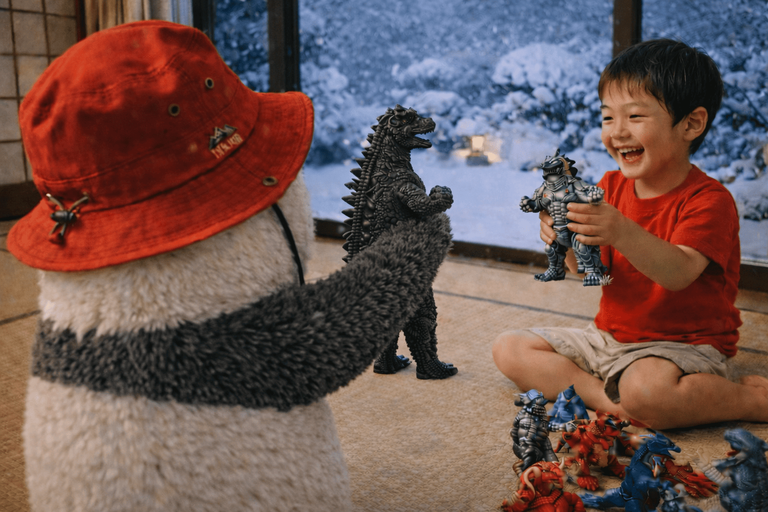 怪獣,ゴジラ,大決戦, a final showdown, tatami-floor,snow