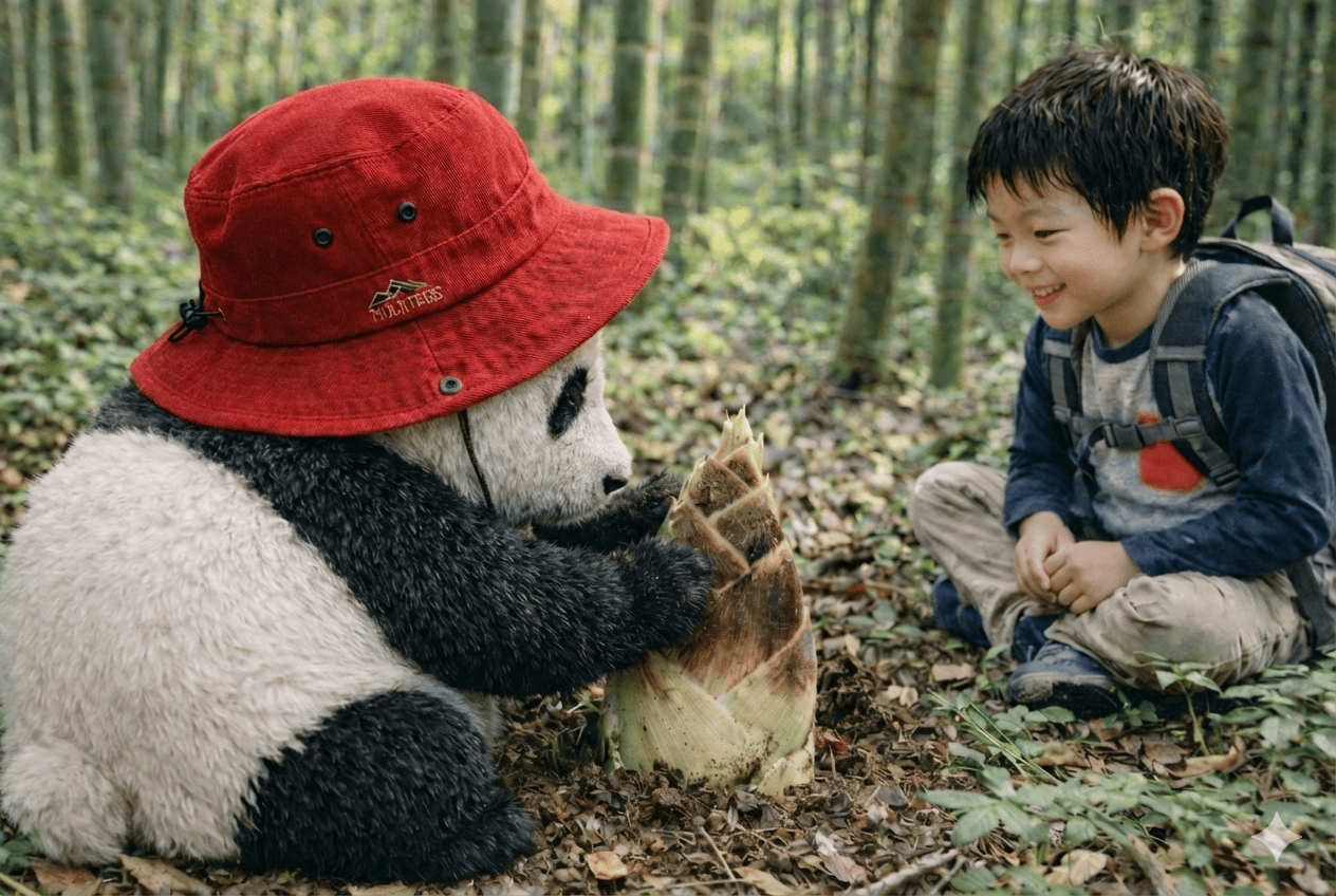 たけのこ, パンダ, Bamboo shoot, panda, in my palm