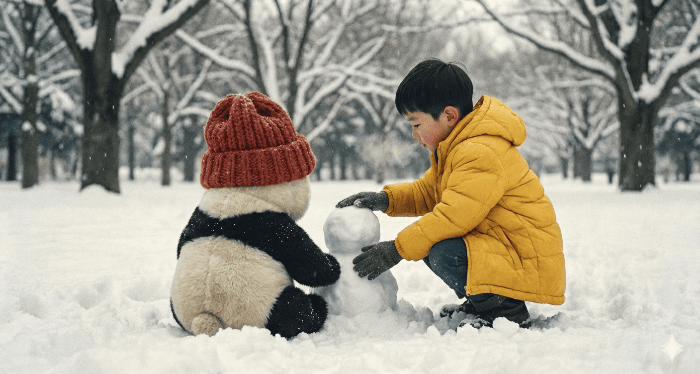 雪だるま, snowman, panda making snowman